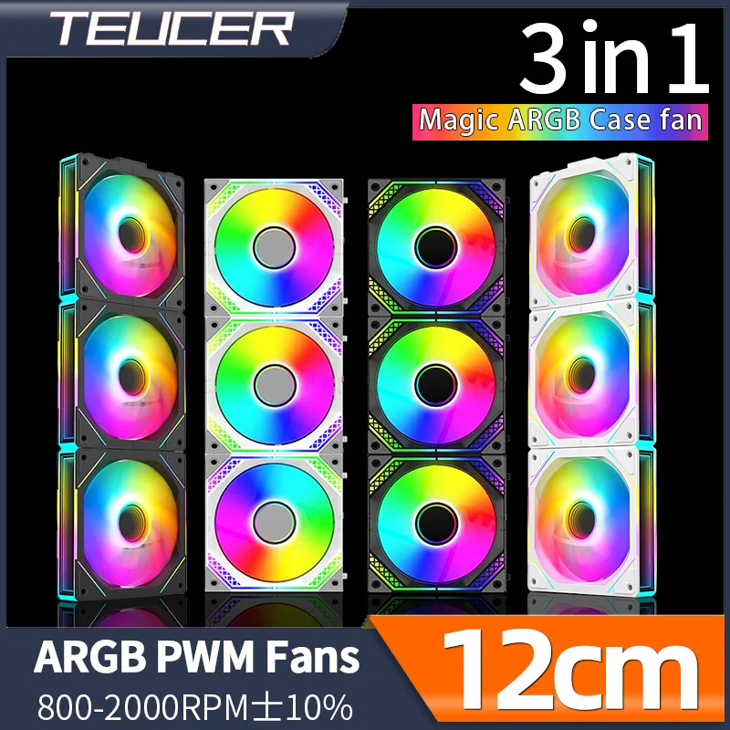 

TEUCER Line-free Splicing 3in1 Magic PC Case Fan 120mm Circular Mille Layer Mirror PWM ARGB Ventilator Liquid Cooling PC Cabinet