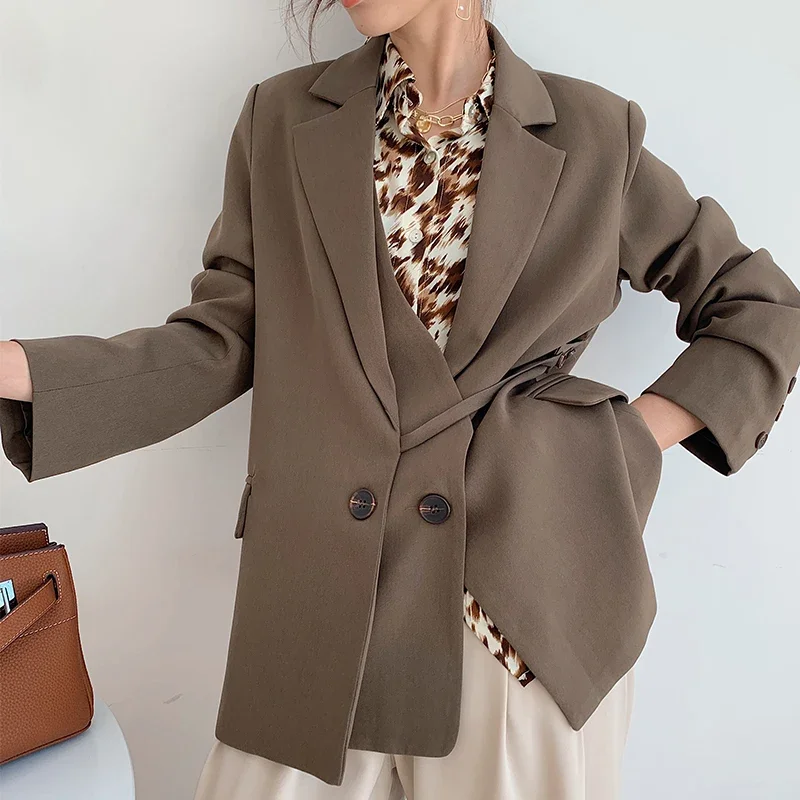 Fashion Women Blazers Coat Casual Oversized Loose fake two piece Patchwork Leisure Chic Suit Jacket Female Outerwear Tops