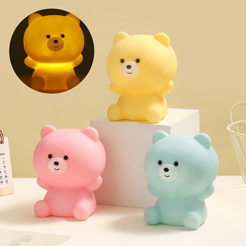 Cute Bear LED Vinyl Tapping Light LED Night Light Decompression Silicone Lamp Touch Control RGB Mood Night Lamp For Children