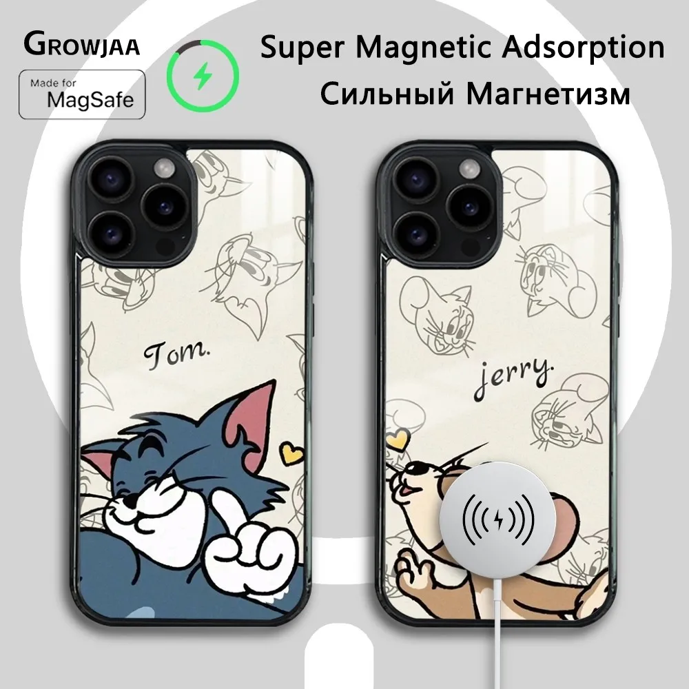 

Cartoon Tom and Jerryv Lovers Magsafe Phone Case For iPhone 15 14 13 12 11 Pro Max Plus Mini Mirror Wireless Magnetic Cover