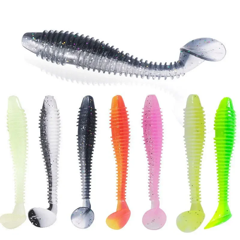 Topline Track T Tail Soft Fishing Lure Worm Curly Vibrotail Shad Silicone Artificial Bait Carp Fish Feeder Fishing Swimbait Tool