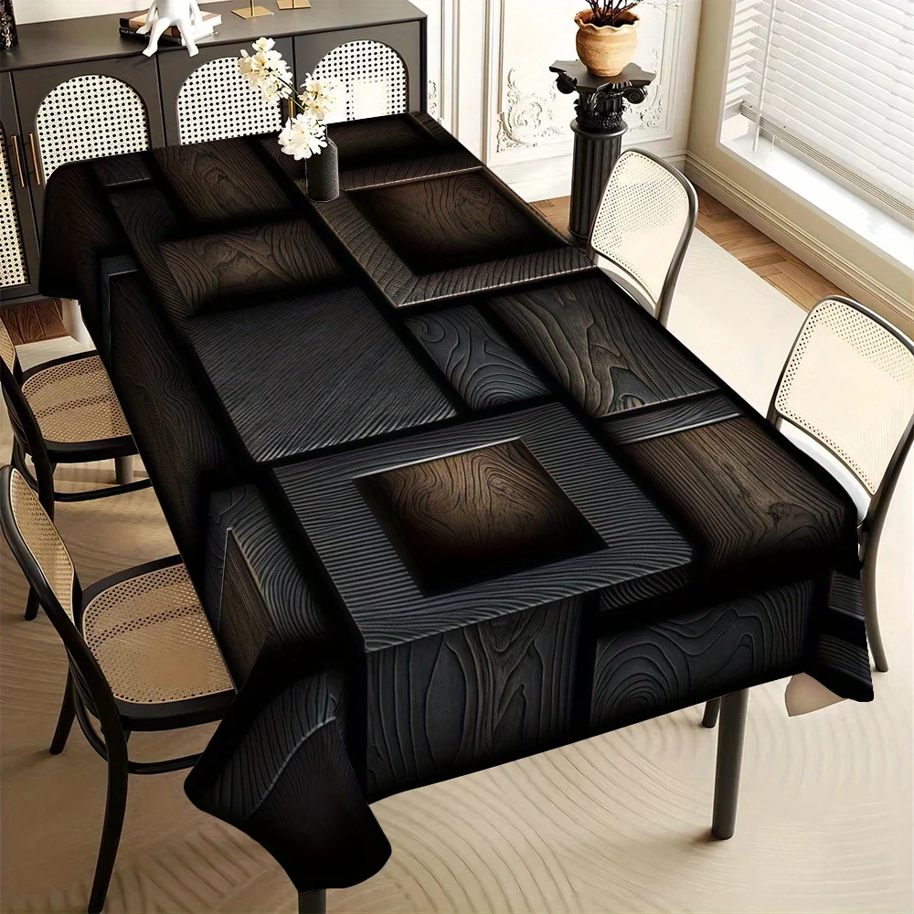 JIT1pc New Style Printed Tablecloth, Dark Brown Square Wood Grain Pattern Long Rectangle Shapezyc
