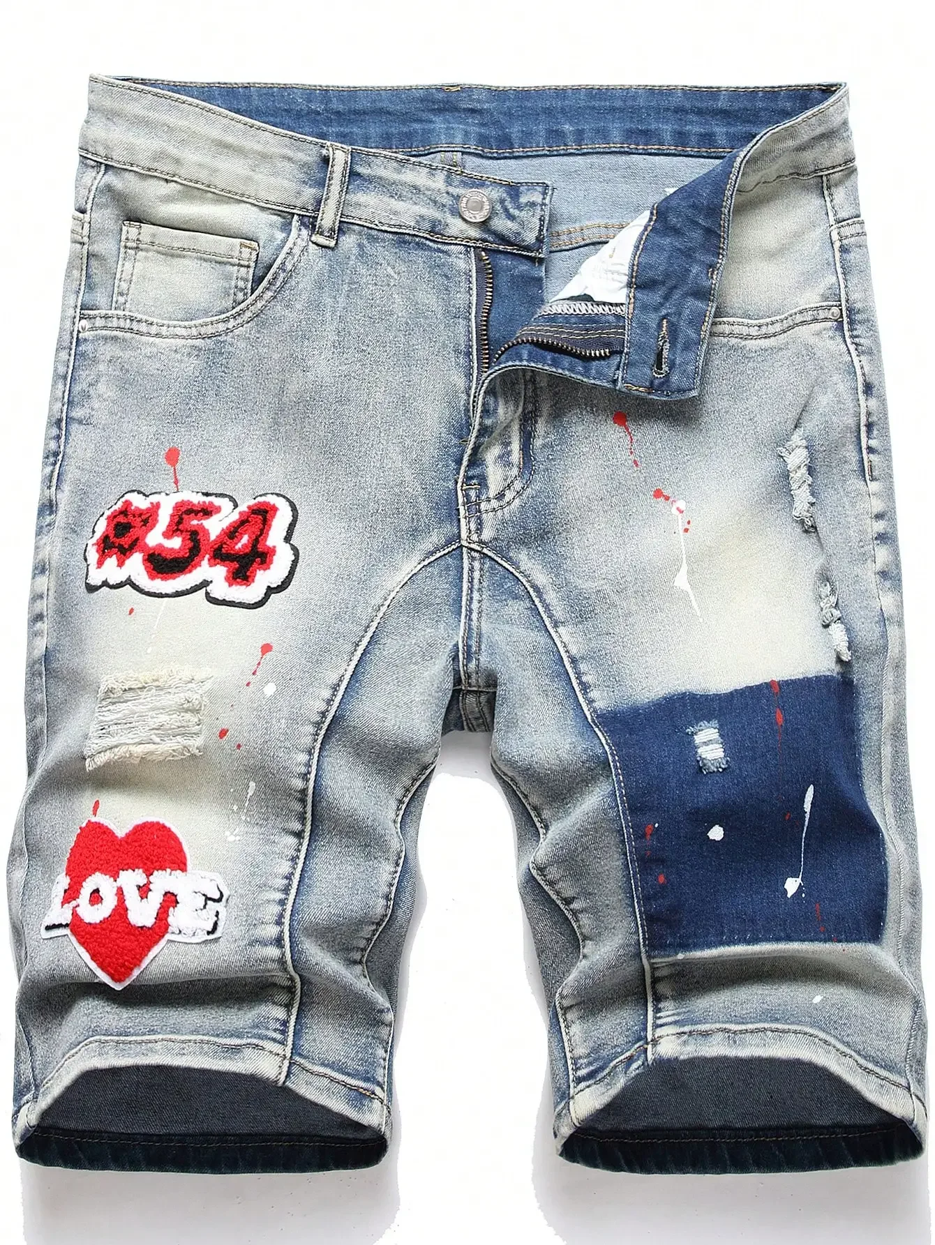 Men\'s Graffiti Ripped Denim Short Jeans 2023 Summer New Fashion Casual Slim Big Hole Retro Style Denim Shorts Male Brand Clothes