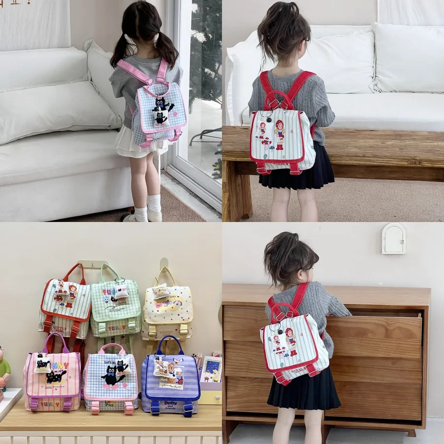 

【Новый стиль】Детский рюкзак с мультяшным принтом, милый клетчатый рюкзак для девочек, школьная сумка для девочек в детский сад.