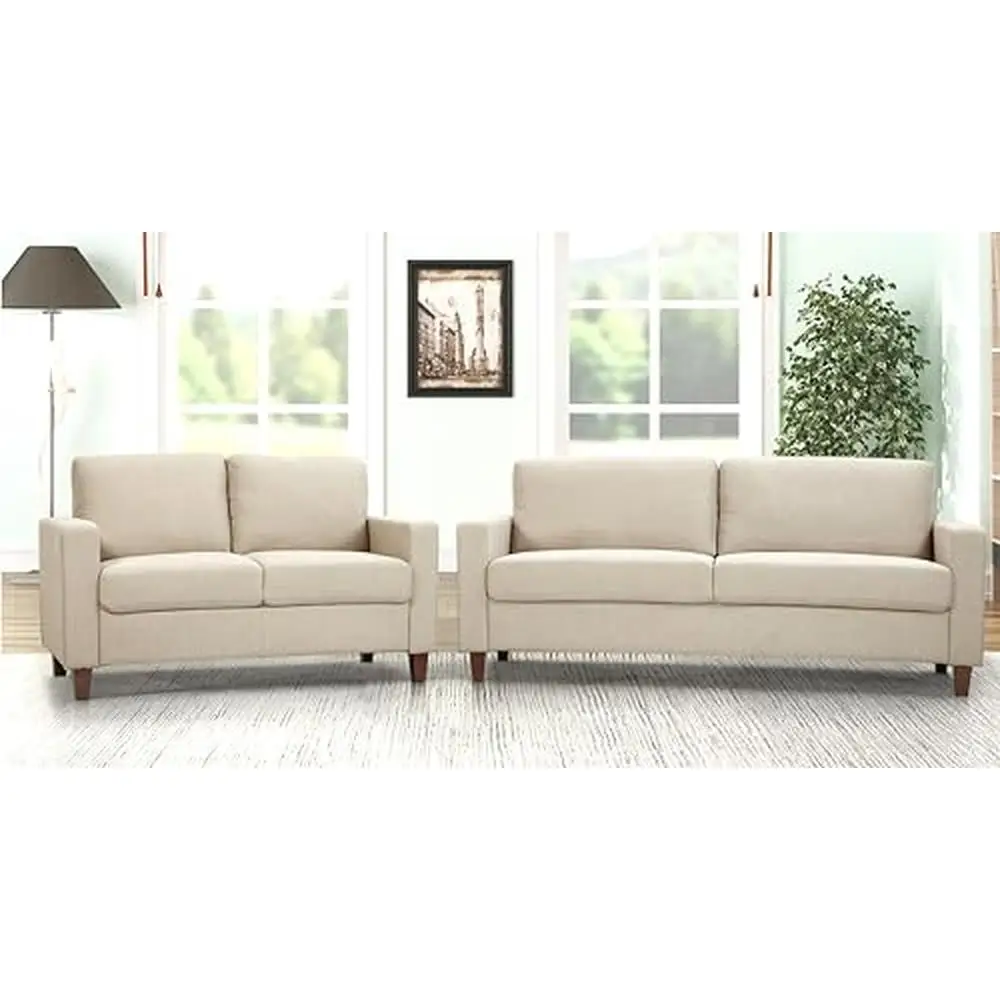 Mid Century Modern Compact Sofa and Loveseat Set with Reversible Back Pillows Small Spaces and Apartments Stylish High-Quality