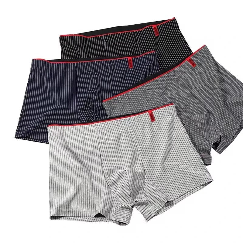 4Pcs Men's Cotton Boxer Shorts High Elastic Male Boxer Underwear Head Underpants Youth Middle-Aged Men's Boxer