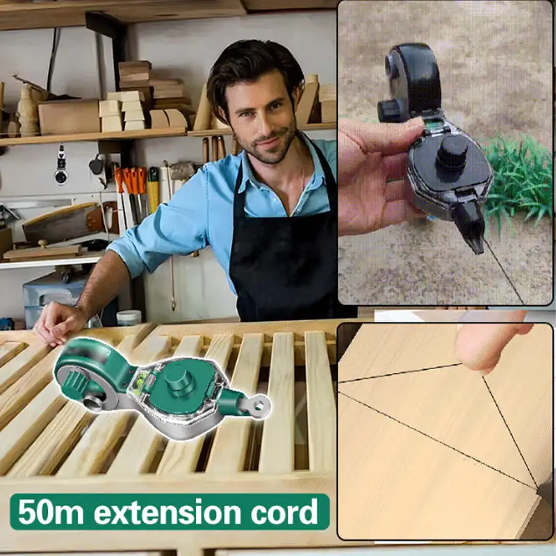 Durable Manual Chalk Line Reel with Leveler Automatic Rewinding Tools Special Hand Crank Carpenter Inkwell Level for Site Design