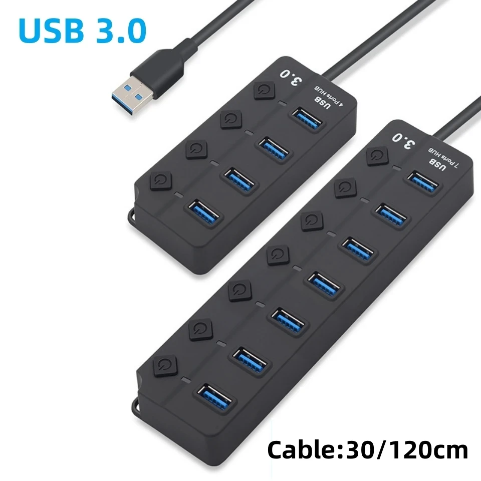 USB HUB USB Splitter USB 3.0 HUB Adapter 3 0 High Speed 7 Port Expander With On/Off Switch Multi 2.0 Hab For Laptop Accessories