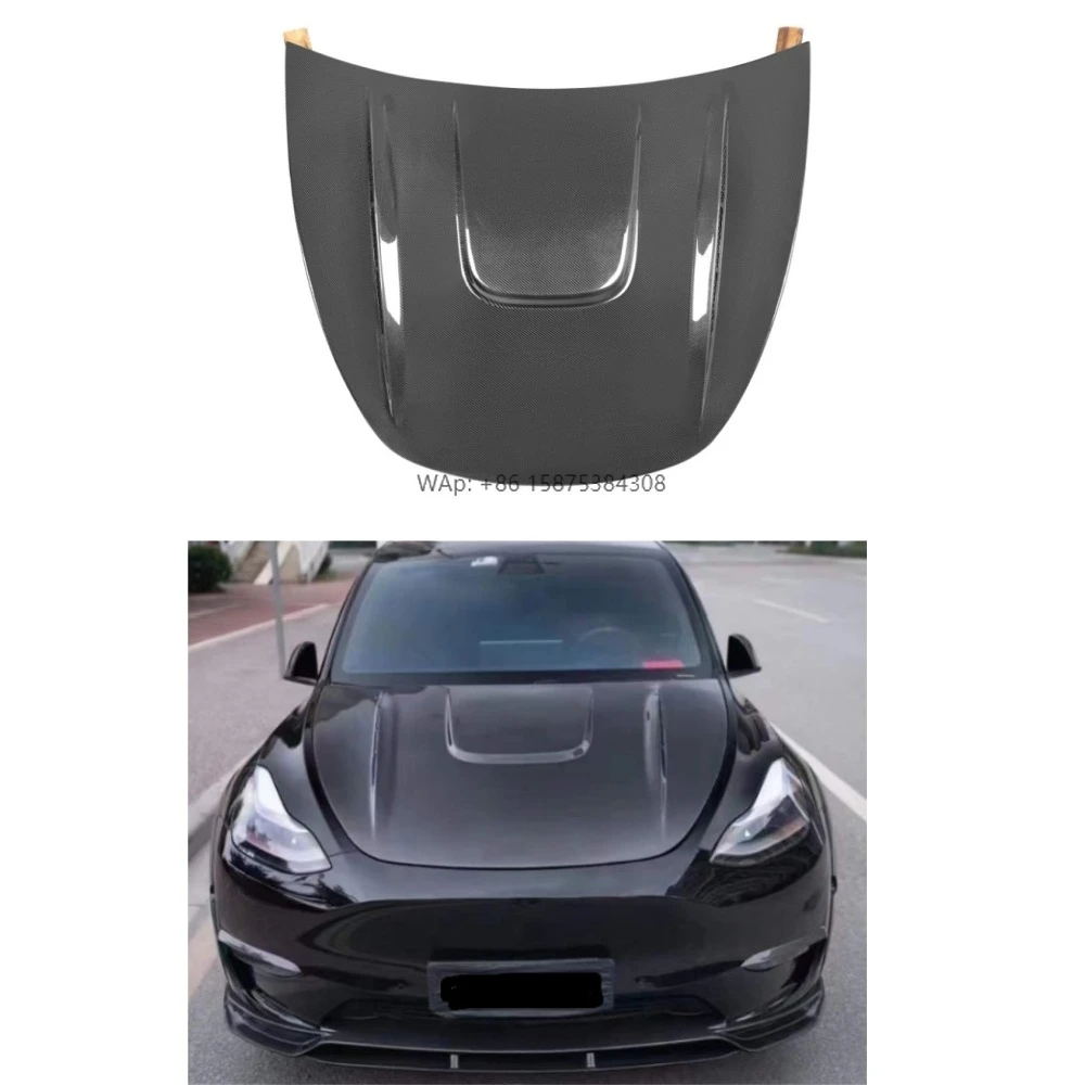 Front Hood Double Dual Side Carbon Fiber Bonnet Hood CMS Style for Model Y 2021+ Car Front Lever Machine Cover