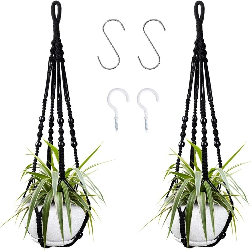 Gardening Green Plant Hanging Basket Cotton Rope Hanger Flower Pot Handmade Macrame Plant Hangers Courtyard Balcony Home Decor
