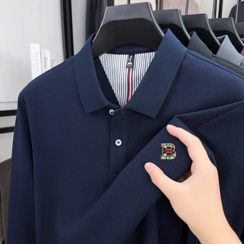 

100% чистый хлопок люкс бренд мужские рубашки с длинными рукавами POLO Осень и зима мода B значки дизайн гольф блузка отдых бизнес футболка