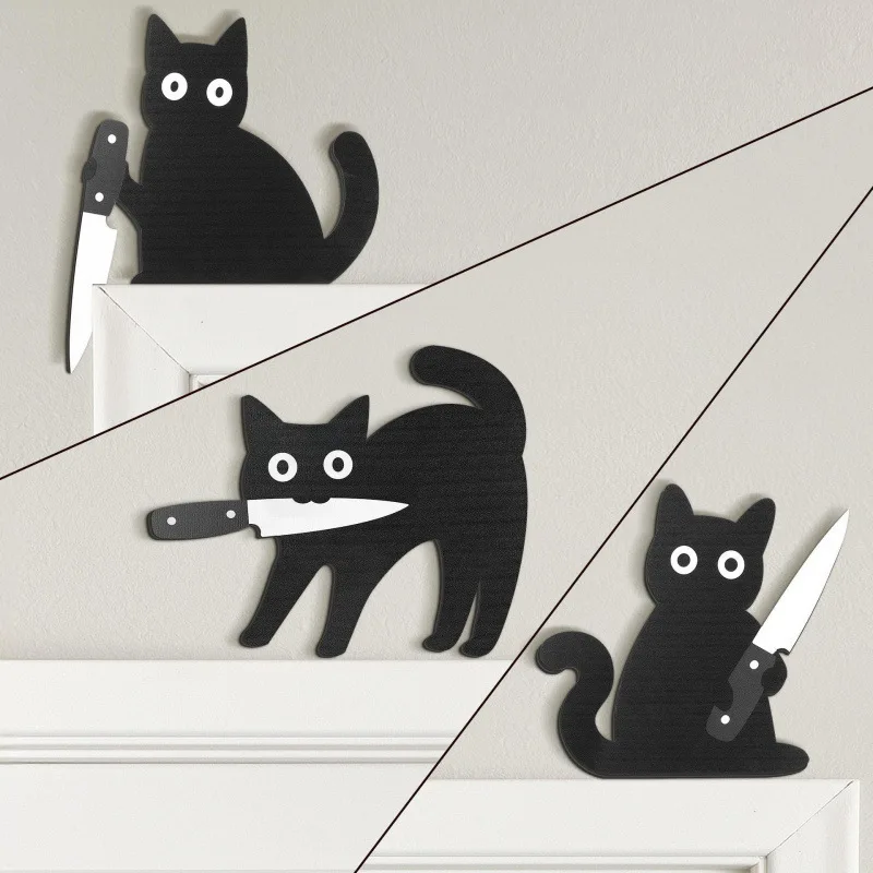 

Popular Black Cat Halloween Wall Decoration 3-Piece Set With Knife Wooden Crafts Pendant for Kittens