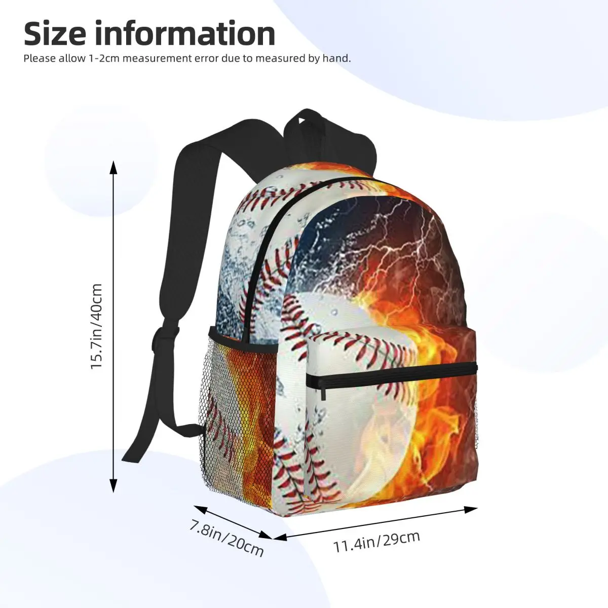 Baseball In The Fire And Water Student Backpack School Bag Hiking Travel Daypack for Men Women Bookbag Shoulder Bags