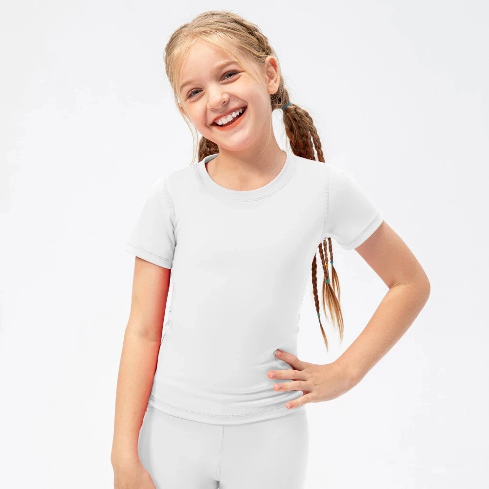 NWT Girls Kid Cute Quick Dry Breathable Stretch Short Sleeve Kids Clothing Children Yoga Sports Dance Tank Top Shirts