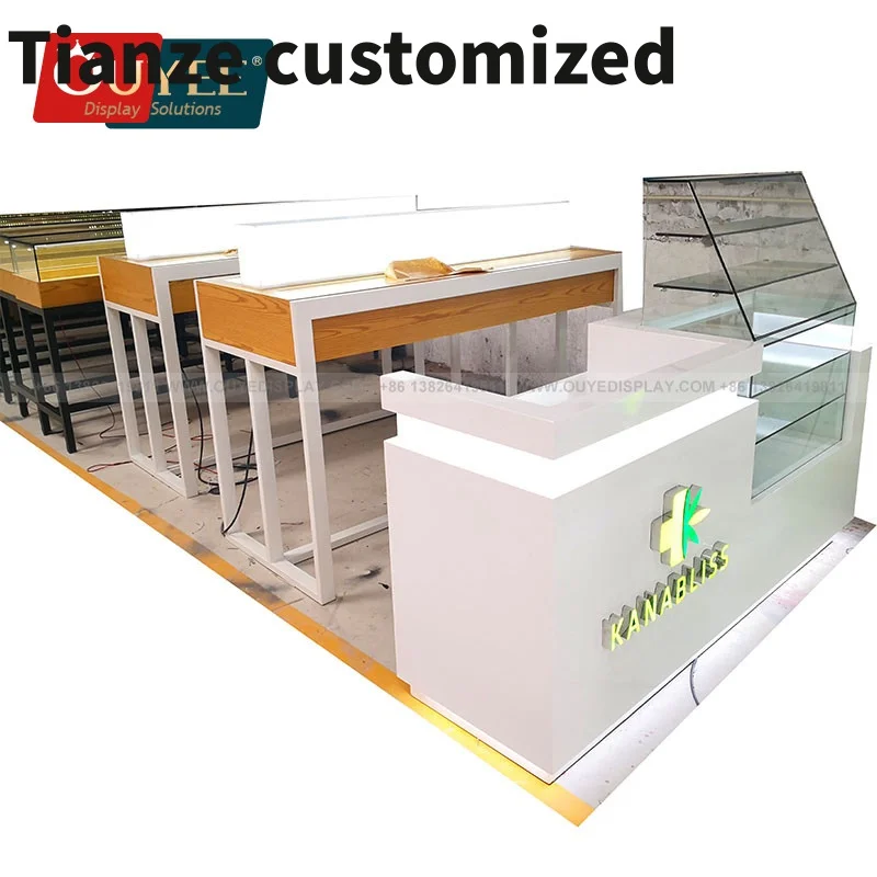 Customized-3D Design Service ExtraDisplay Racks Wooden Glass Shelf Smoke Shop Cigar Rollers Mall Kiosk Smoke