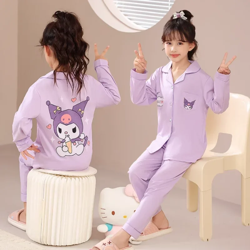 Ensemble de pyjama de dessin animé Disney pour enfants, pantalon à manches longues, vêtements de détente décontractés, point, hommes et femmes, automne, 2 pièces