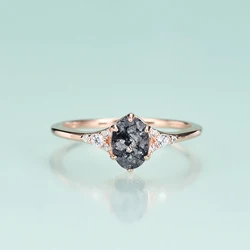 Gem's Beauty Silver 925 Pure Rose Gold 14 K Silver Ring Kof For Women Black Rutilated Quartz Luxury Rings  Fine Jewelry