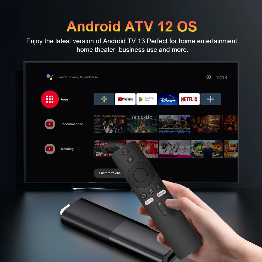 مشغل الوسائط المتدفقة Velec Android 12 Smart Stick 8K مع جهاز تحكم عن بعد صوتي يدعم Netflix YouTube Google Allwinner H616 للتلفزيون عالي الدقة
