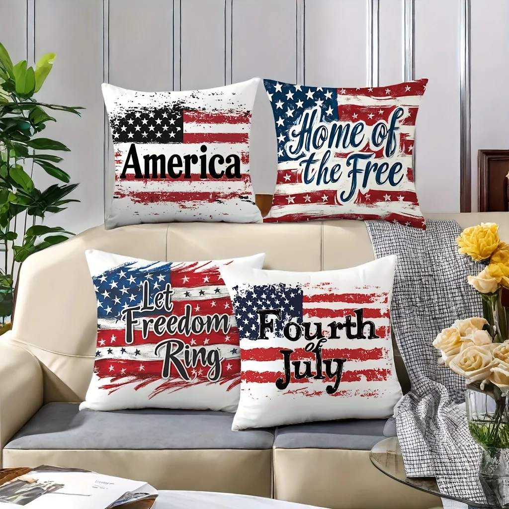 Design of the American Flag Single-sided printing Short plush Suitable for living rooms bedrooms sofas (excluding pillow cores)