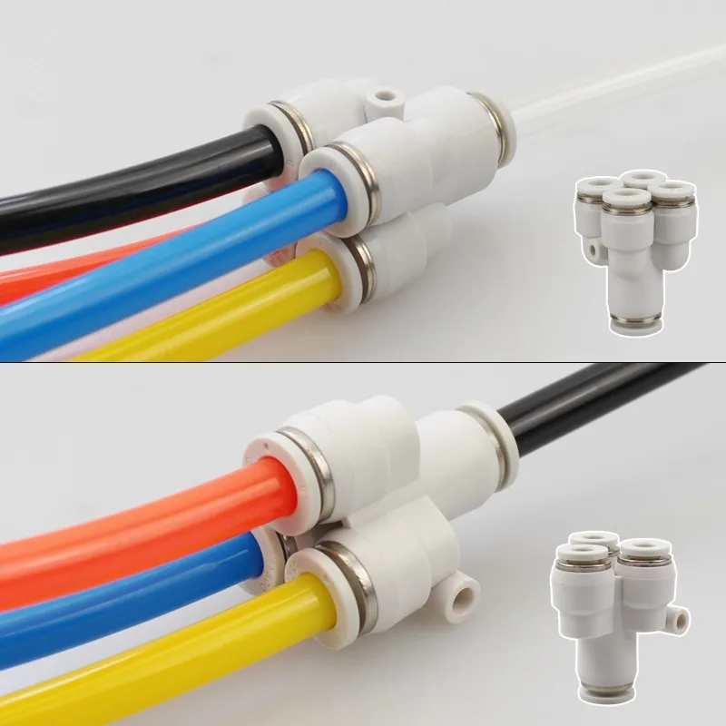Quick Release Push in Connector Variable Diameter 4 6 8 1012mm OD Tube PRG  Five Ways White Pneumatic Air Fitting