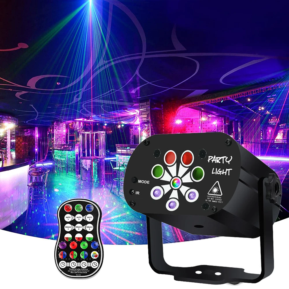 RGB Stage Light Voice Control LED Laser Projector Light USB Rechargeable Decor Light with Controller for Nightclub Wedding Party