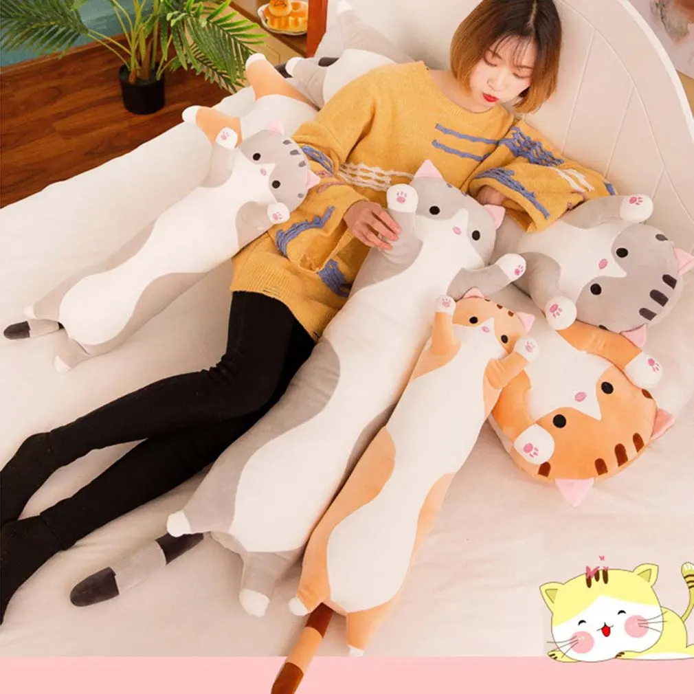 Simpatici giocattoli di peluche peluche bambola di gatto morbido cuscino di gattino farcito cuscini al ginocchio per bambini dormire giocattoli di peluche lunghi regalo per bambini fidanzata