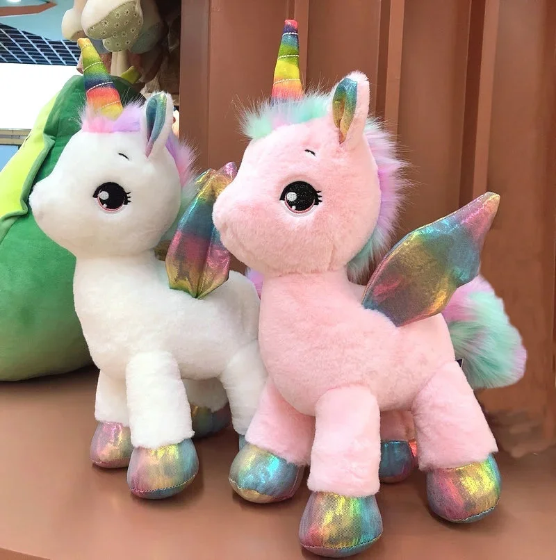 Giant Fantastic Unicorn Plush toy Rainbow Glowing Wings Stuffed Unicornio Doll toys for girl Unique Horn Xmas Gift for Her Child