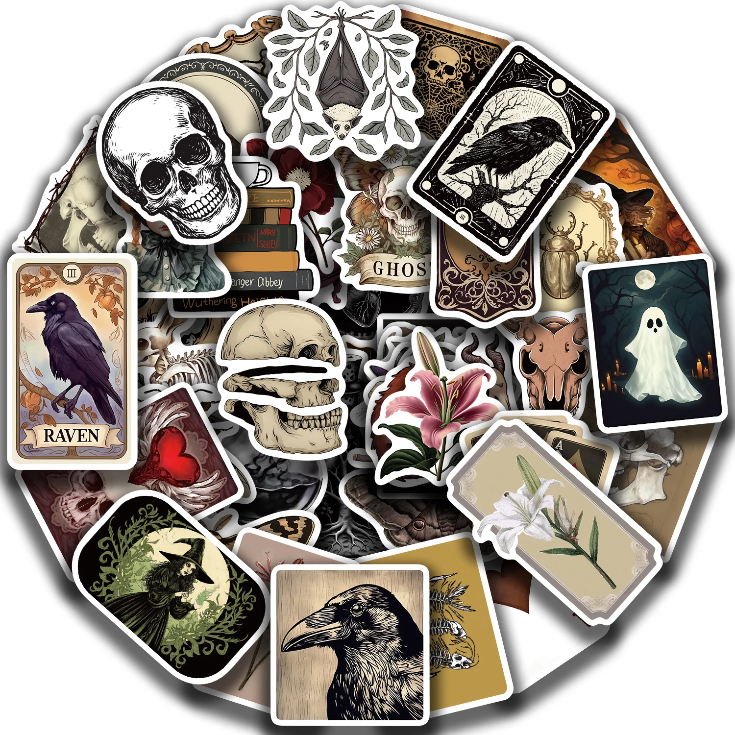 50PCS Cartoon Gothic Skeleton Animal Stickers Skateboard Guitar Computer Refrigerator Desk Graffiti Creative Sticker