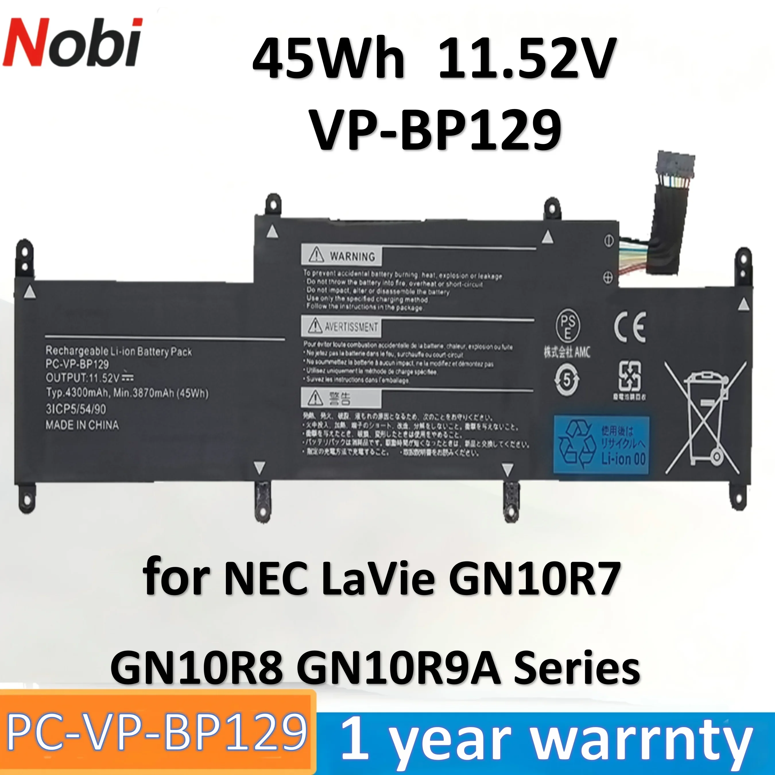 

Nobi BP129 VP-BP129 PC-VP-BP129 battery for NEC LaVie GN10R7 GN10R8 GN10R9A series （45Wh 4300mAh 11.52V)