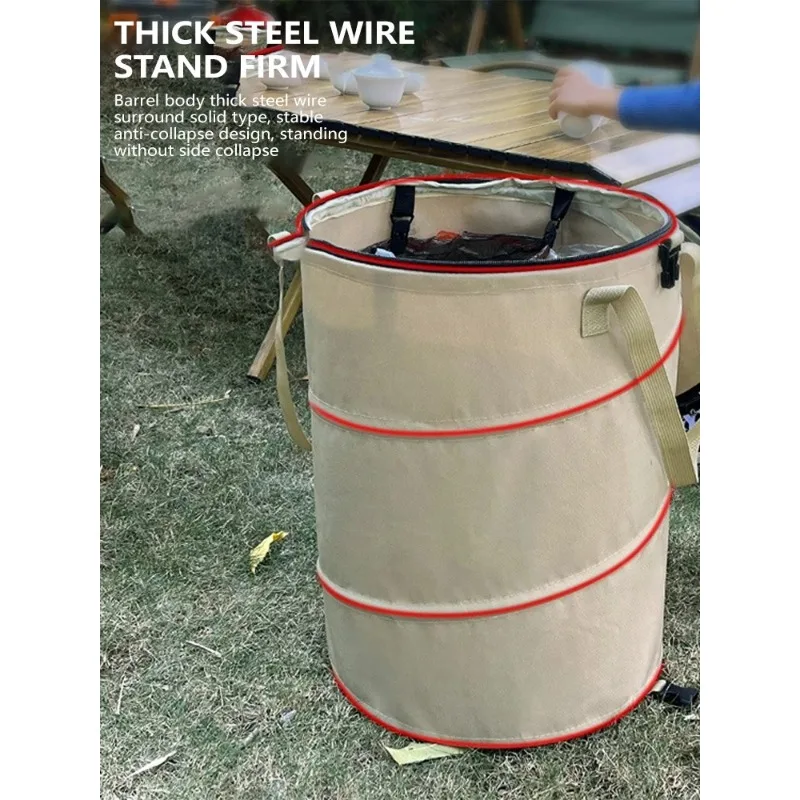 Picture 5: Camping Trash Can Pop-up Circular Storage Pail Canvas Foldable Recycling Bin Outdoor Garbage Garden Yard Garbage Bag