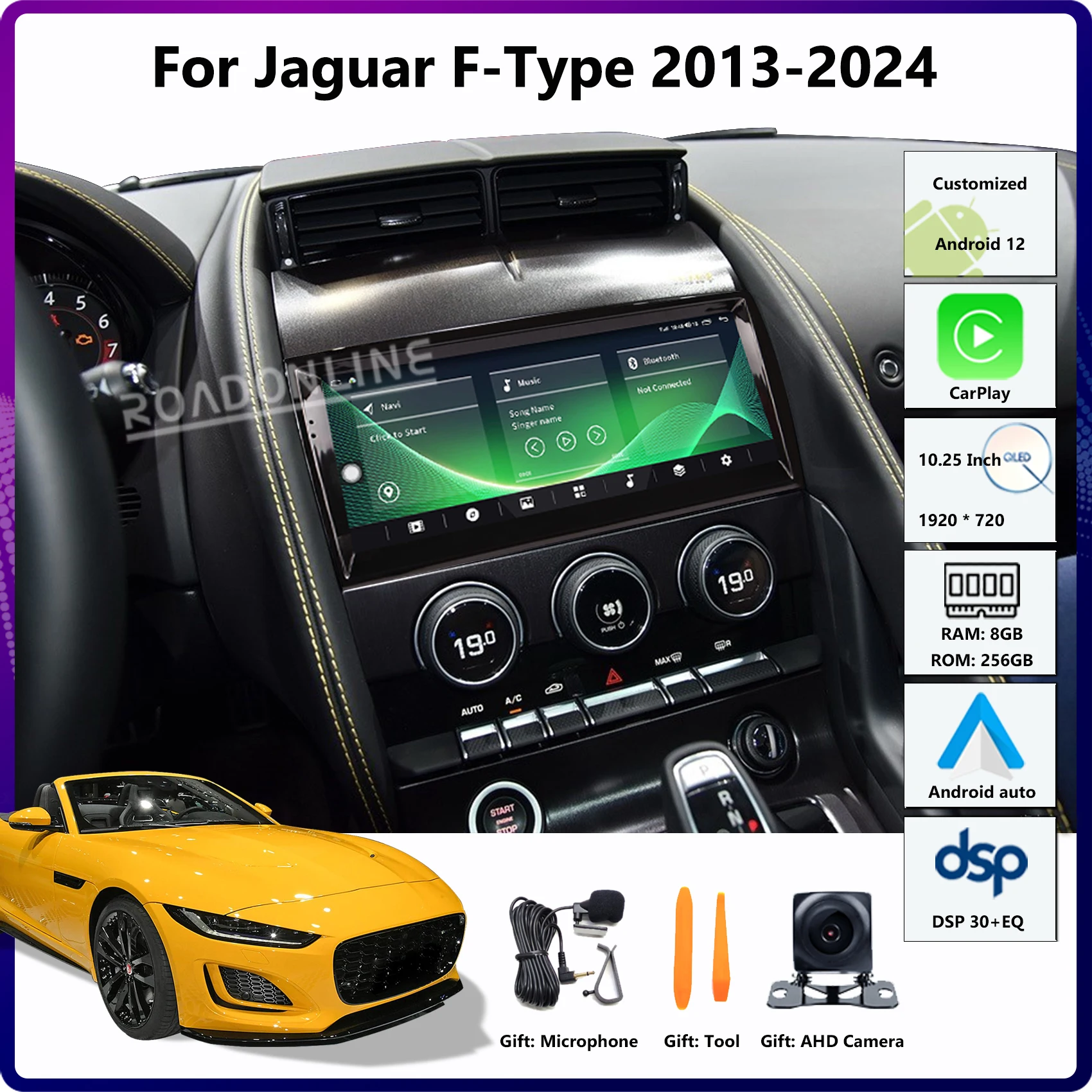 

10.25” Android 13 For Jaguar F-Type F Type 2013-2024 Snapdragon 665 GPS Auto Car Multimedia Player Stereo Receiver Radio CarPlay