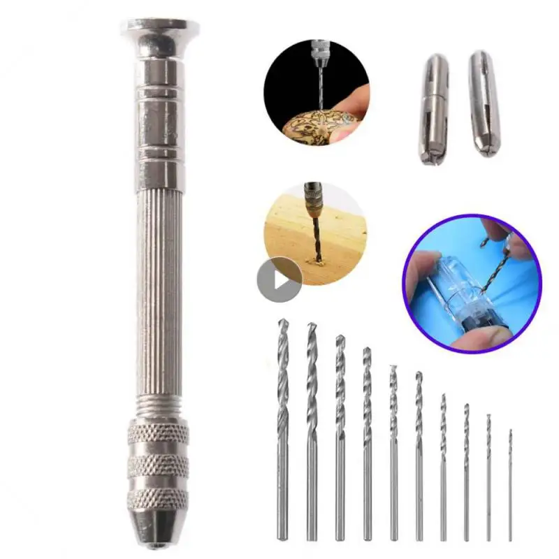 11PCS Mini Hole Drill Screw Manual Hole Drilling Walnut Model Drilling Jewelry Craft Hand Pin Rotary Chuck Hand Drill Bit Tools