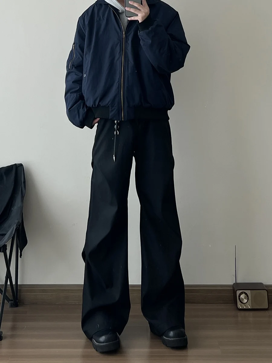 

Черные плиссированные брюки-чинос с изогнутым кроем для мужчин, весна-осень, Cleanfit, струящиеся, повседневные, с высокой талией, длинные, прямые штанины