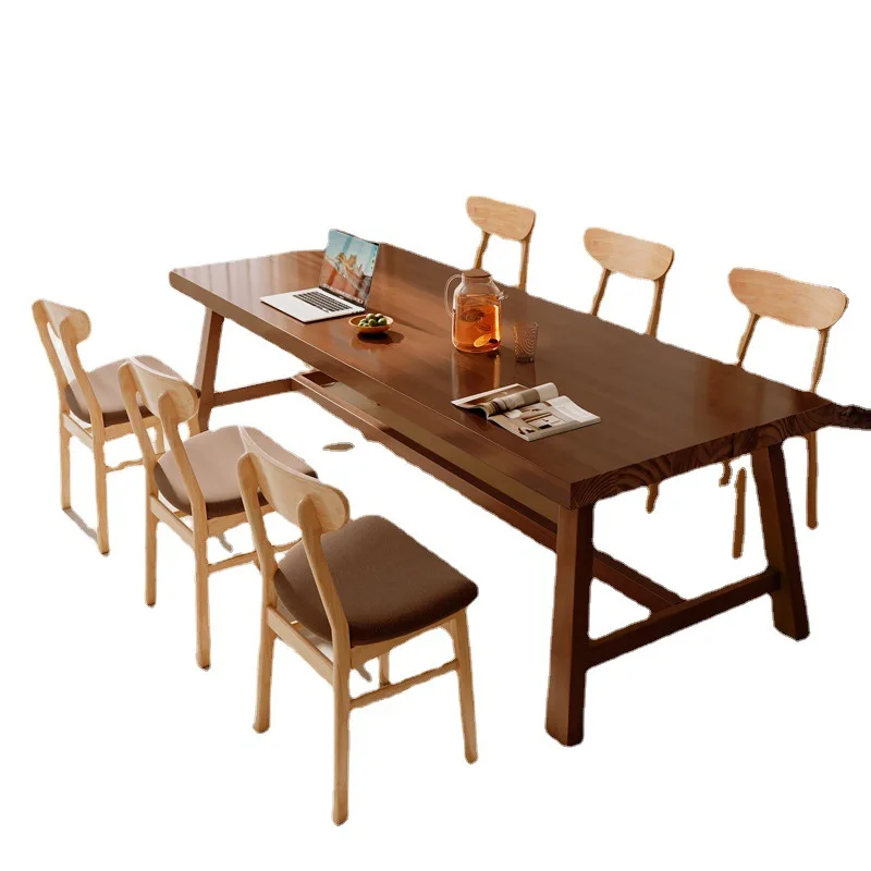 

Solid wood dining table Square table Dining table Household wooden Walnut rectangular Chinese long Log wind