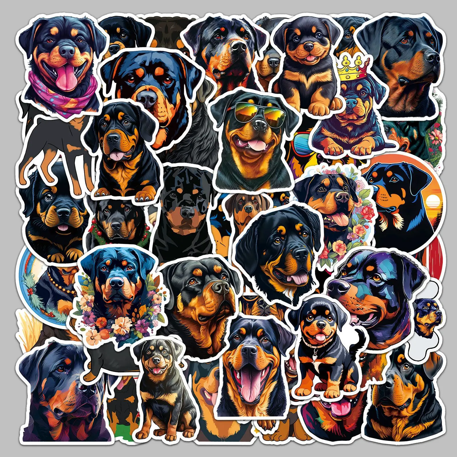 

50pcs Cute Rottweiler Series Graffiti Stickers For Mobile Phone Shell Skateboard Decorative Stickers DIY Toy Sticker Pack