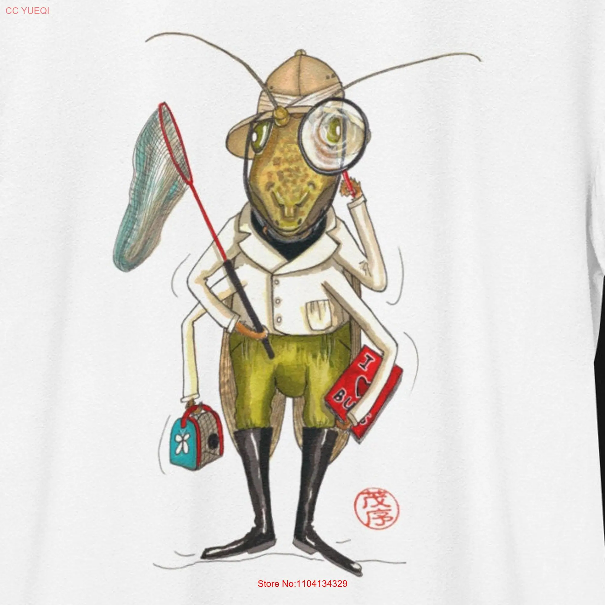 Grasshopper T Shirt soft cotton entomologist insect bug love whimsical apparel original art graphic design fun novelty gift