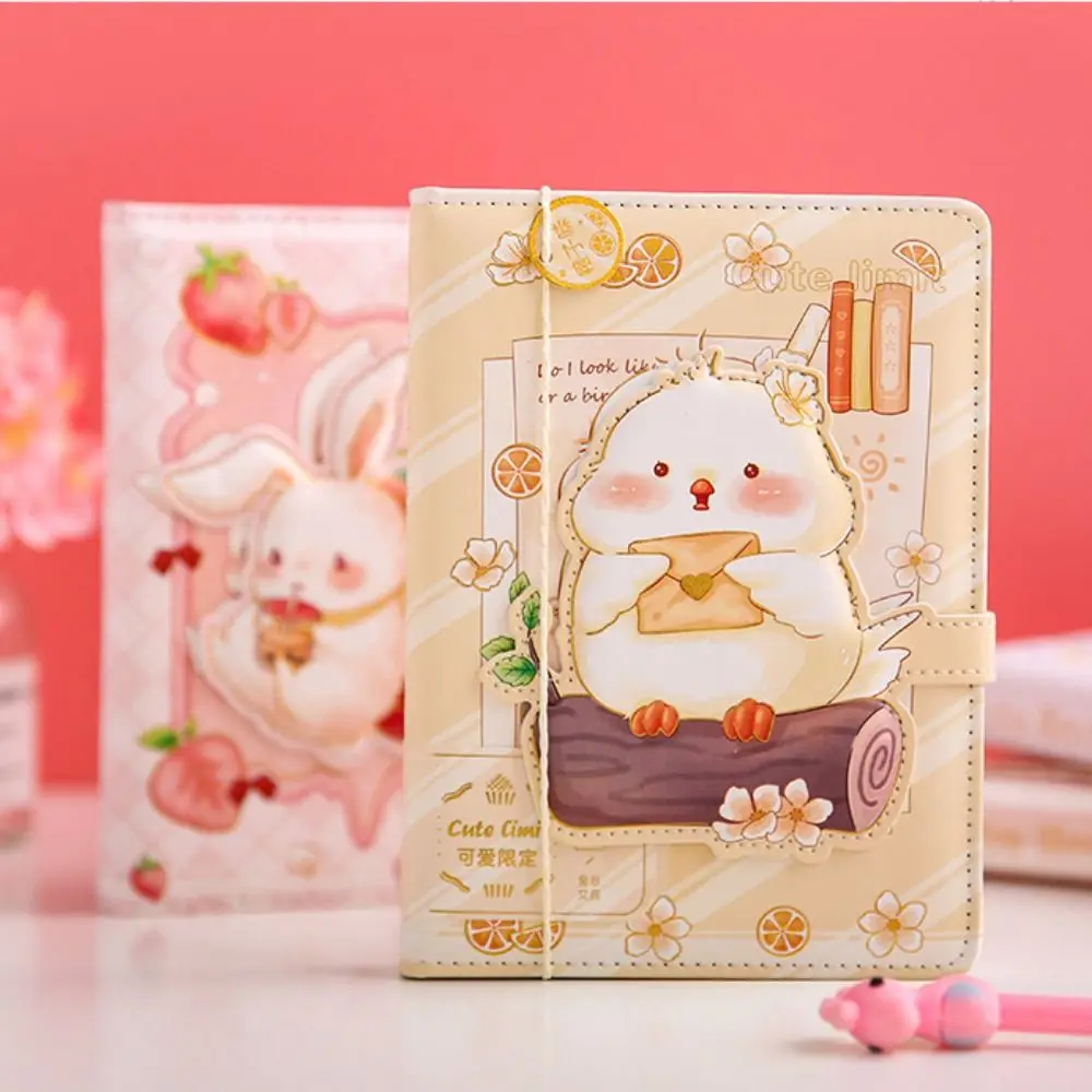 

Cartoon Rabbit Note Paper Magnetic Buckle 112 Pages PU Leather Palm Notebook Animal Scrapbook Notepad Memorandum Students