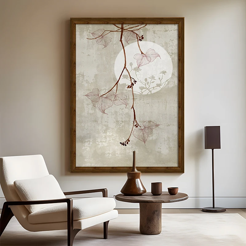 

Oil painting abstract leaf moon living room entrance hanging painting Song Dynasty aesthetics bedroom decoration painting