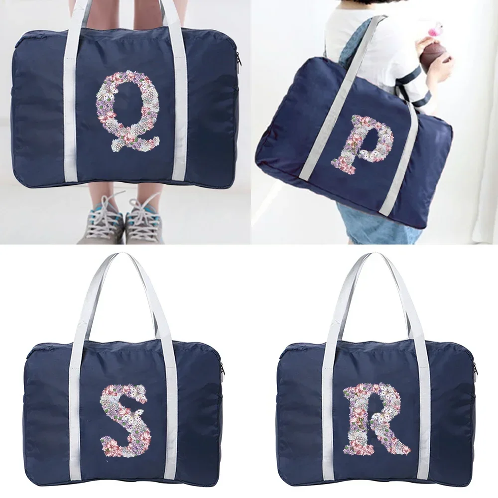 Travel Bag Travel Accessories Unisex Foldable Duffle Bag Organizers Large Capacity Packing Portable Rose Flower Letter Printed