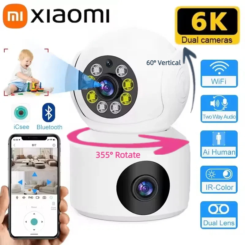 Xiaomi 6K Dual Lens IP Camera WiFi Surveillance Camera 360 Degrees Audio Night Vision HD Monitor Security Smart Webcam 2025