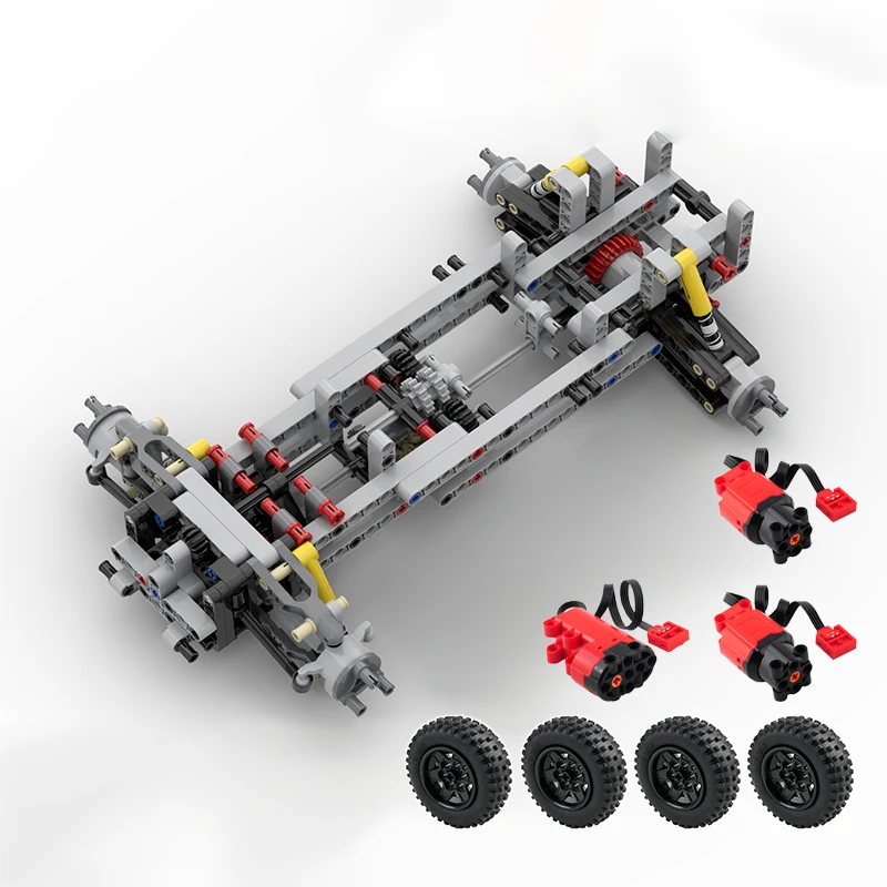 

Дифференциальное шасси 4WD с амортизаторами и дифференциальными блоками MOC, конструктор-машинка, сборная модифицируемая развивающая игрушка