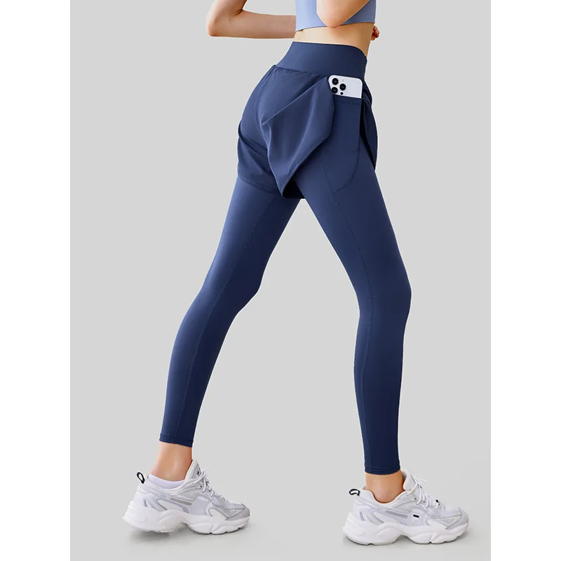 Fake Two Sports Tight Yoga Pants with High Waist And Hip Lifting Fabric Smooth Easy To Roll Edges Upgraded Comfort Level