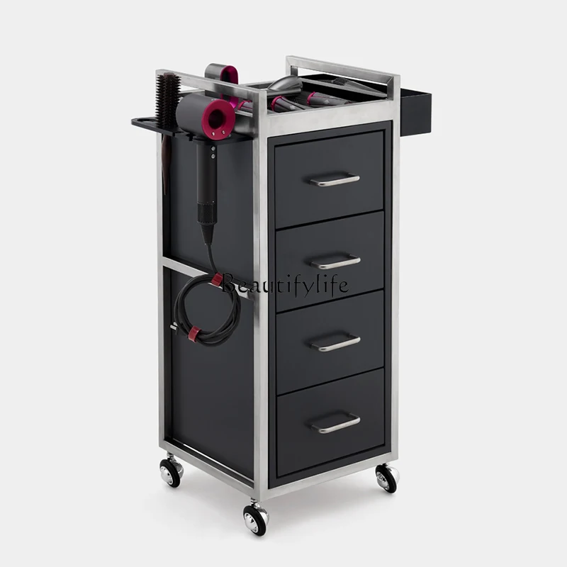 

Barber Shop Tool Cabinet Stainless Steel Storage Organizer Haircut Solid Wood Cabinet