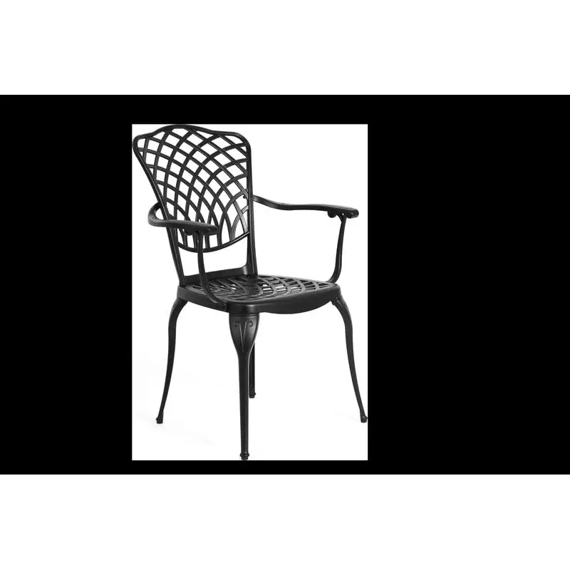 طقم بيسترو للفناء مكون من 3 قطع، طاولة من الألومنيوم المصبوب مع فتحة مظلة، كراسي معدنية لجميع الأحوال الجوية، أثاث خارجي للحديقة، أسود #3