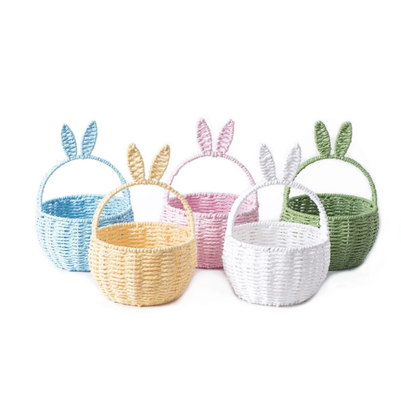 Bunnys Ears Paper Rope Woven Storage Basket Elegant Flower Basket Handwoven Snacks Holder Home Organization Solution