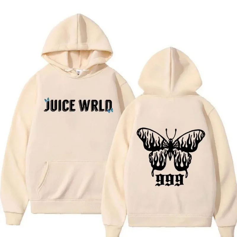 Sudadera con capucha de gran tamaño a la moda para mujeres y hombres Juice WRLD Letter & Flame Butterfly 999 gráfico Casual suave polar jersey de manga larga Loo