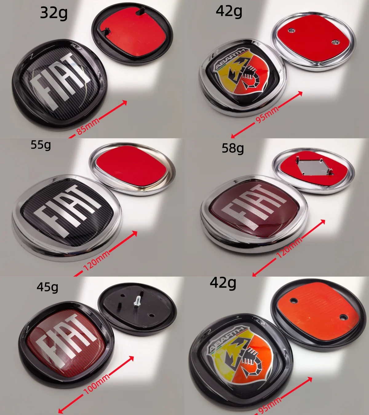 FIAT Abarth Front Hood Bonnet Grill & Rear Trunk Emblem Logo Badge Sticker Decal for 85/90/95/100/120MM Car Models