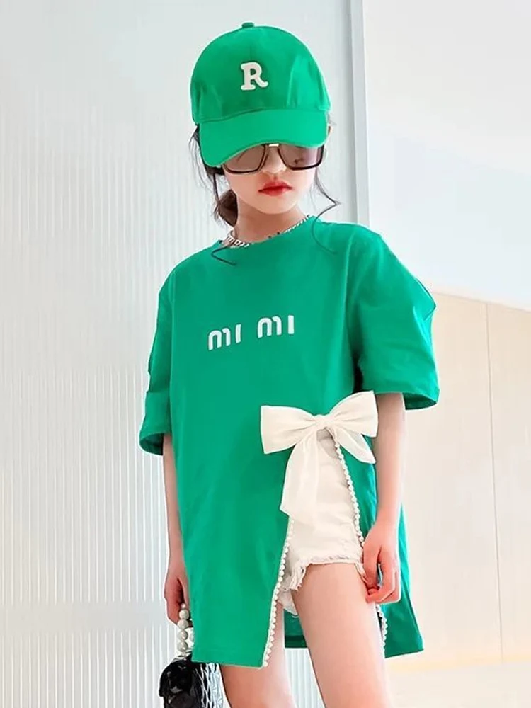 Girls Summer Svel T-irt Dr Loose Thin Korean Sle Split Casual Cotton Blend Top for Young Girls under 7