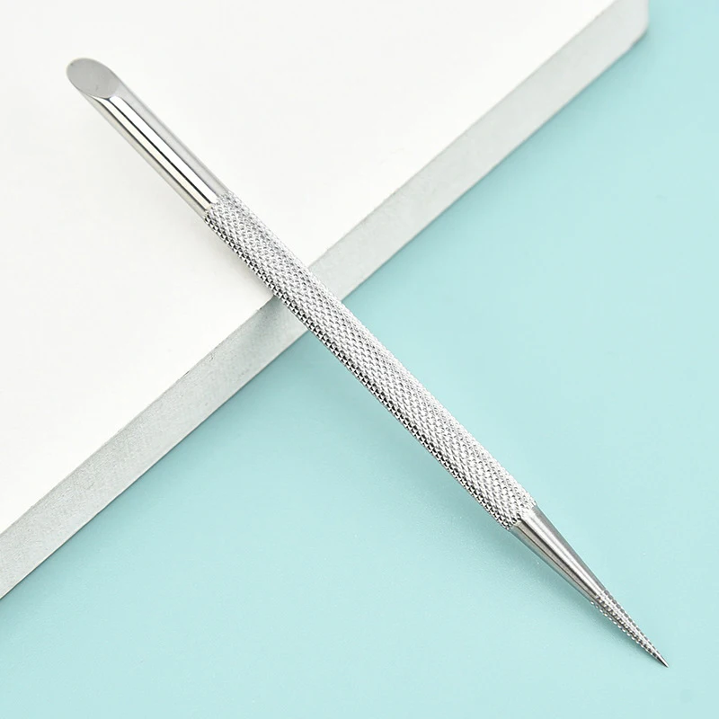 1PC Stainless Steel Multi-functional Nail Drill Pen Dead Skin Push Manicure Tool Two-in-One Nail Point Tool