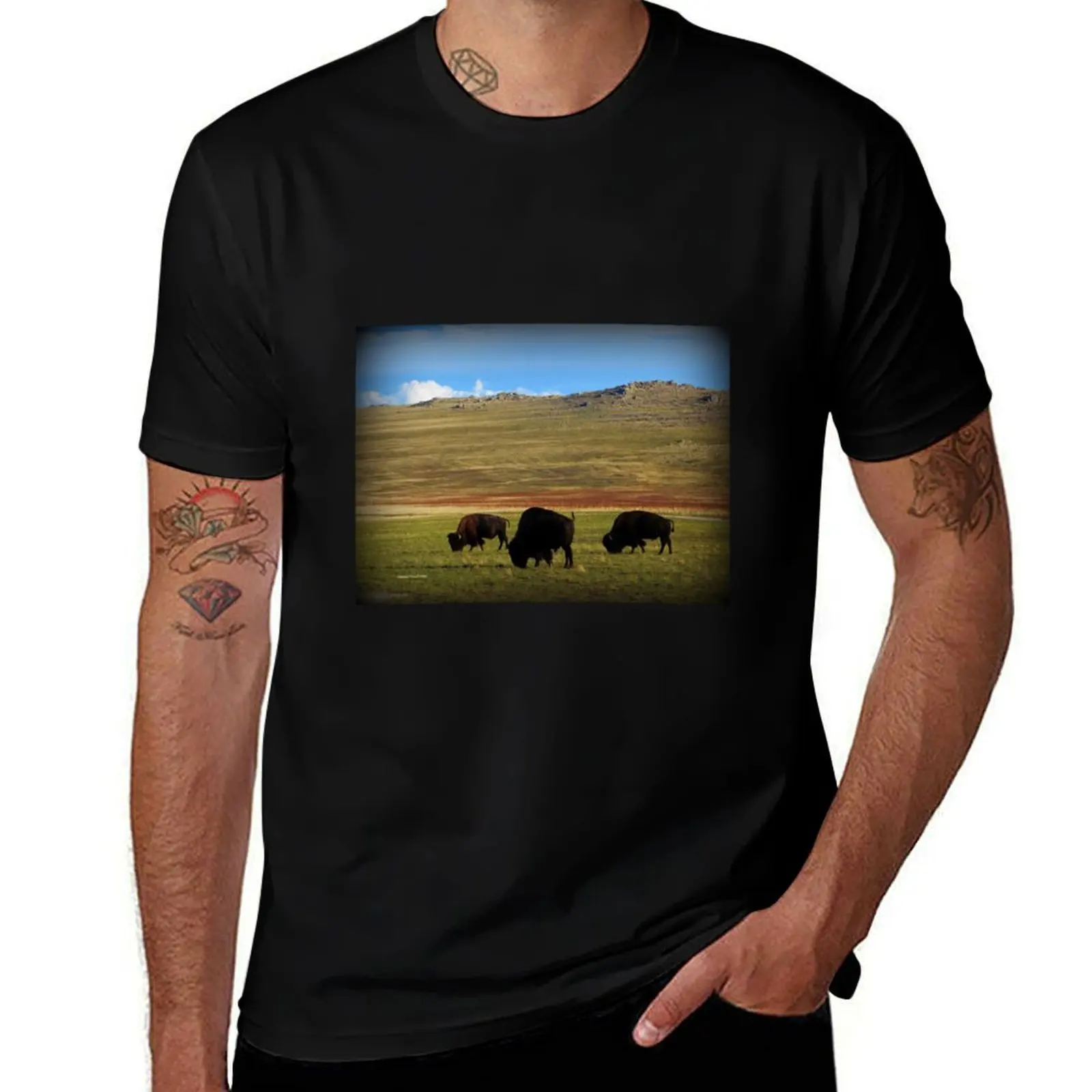 Bison on Antelope Island T-Shirt Vintage Style Printed Top T-Shirt